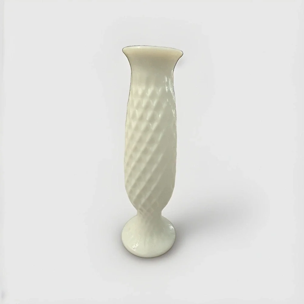 Vintage E.O. Brody White Milk Glass Diamond Pattern Vase 7 1/2